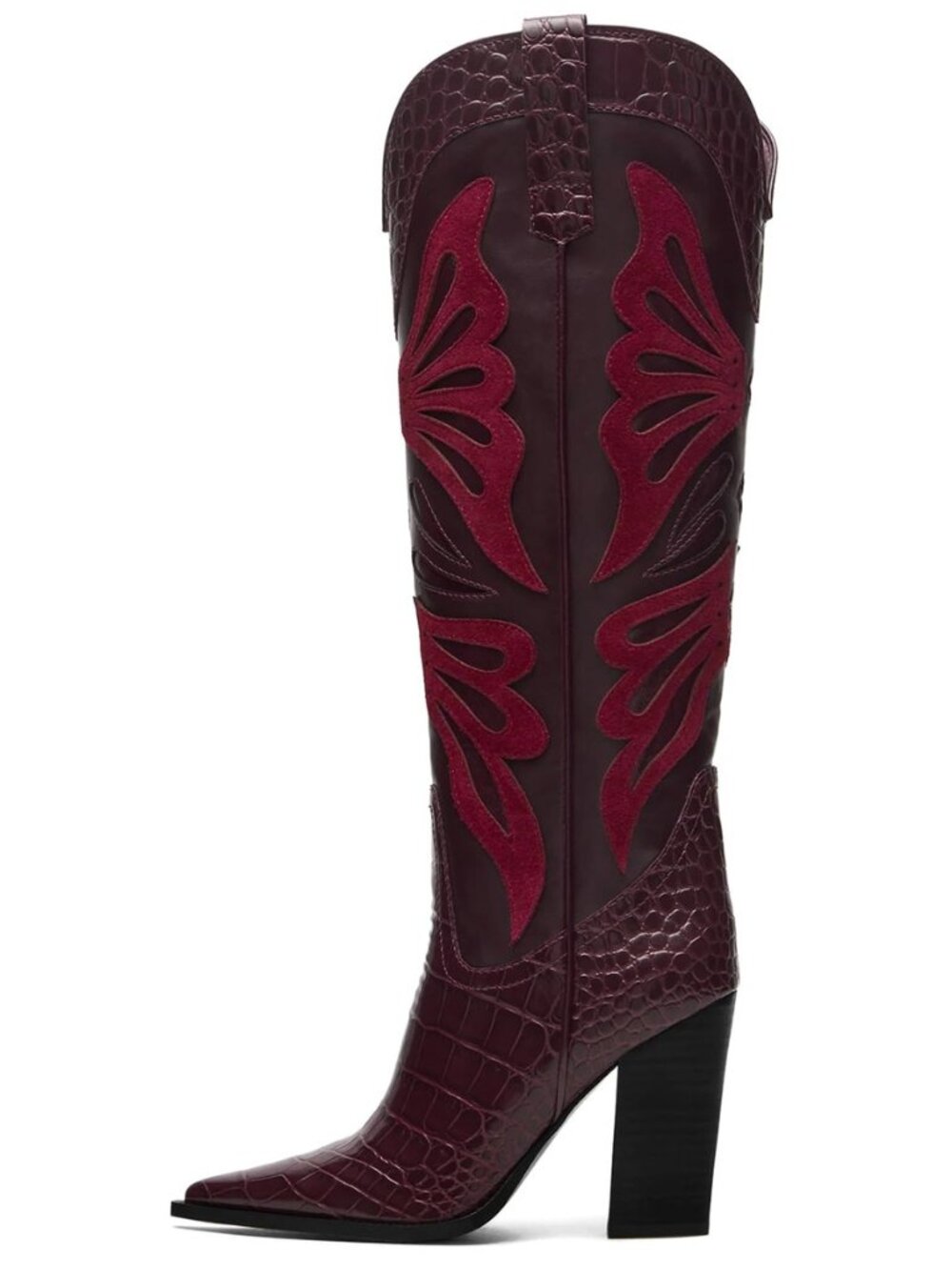 Cowboy Boots for Women Pointed Toe Chunky High Heels Butterfly Cowgirl Boots